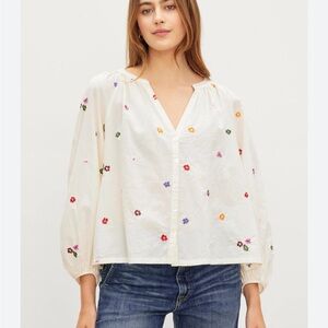 Velvet by Graham & Spencer Aretha Embroidered Blouse sz L Anthropologie